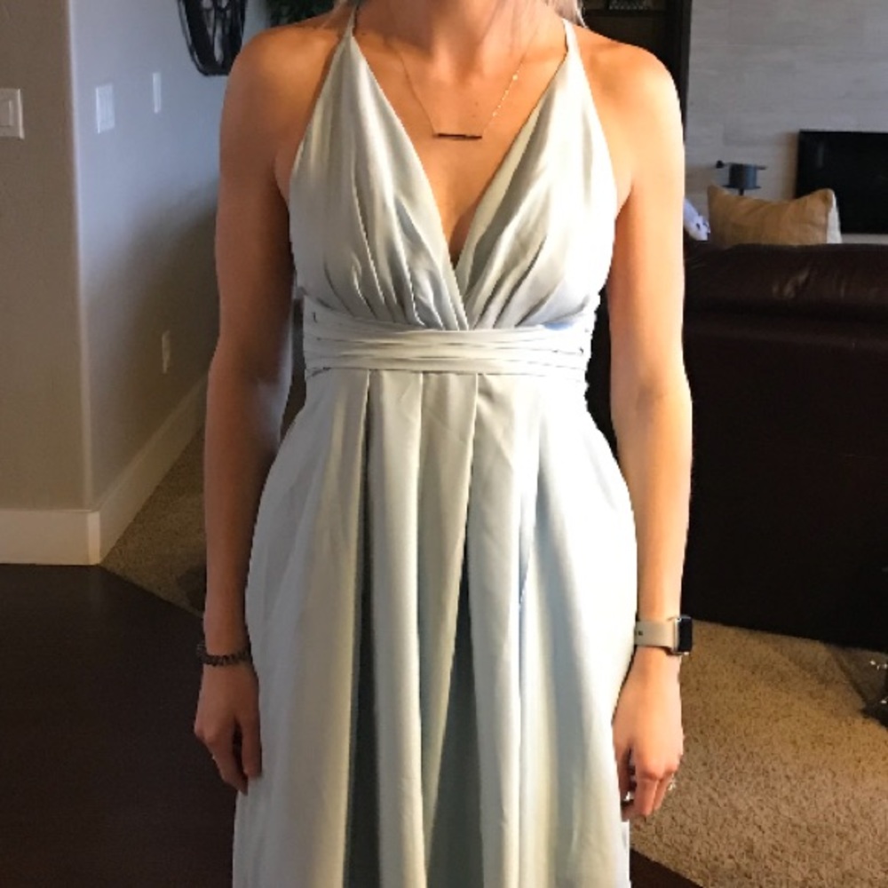 Light Blue A-Line V-neck Dress Criss Cross back.